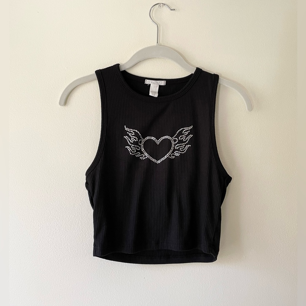 Full Tilt • black rhinestone heart flame tank